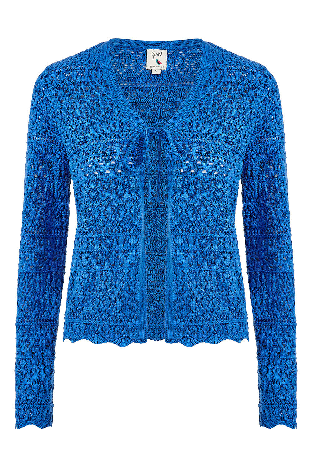 Yumi Blue Crochet Tie Front Cardigan