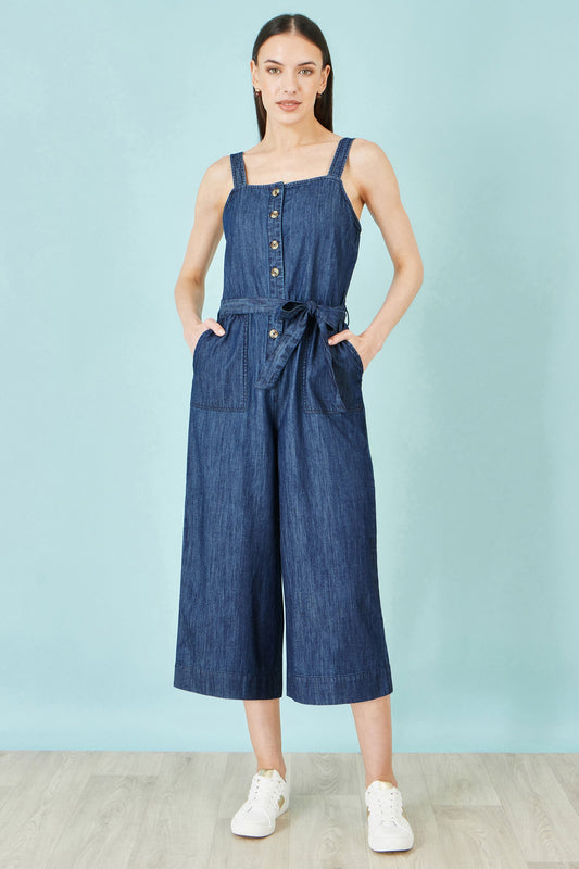 Yumi Blue Chambray Button Through Jumpsuit