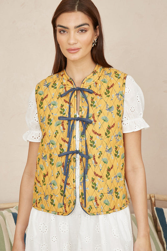 Yumi Blue Chambray Cotton Quilted Reversible Vest