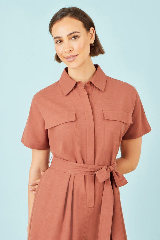 Yumi Brown Utility Relaxed Jumpsuit