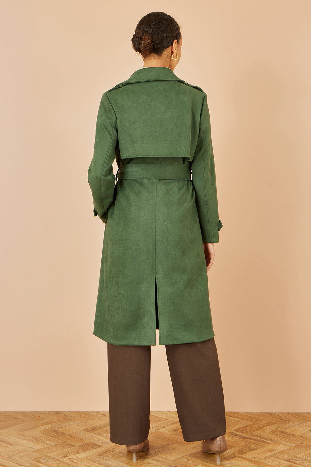 Yumi Green Faux Suede Trench Coat