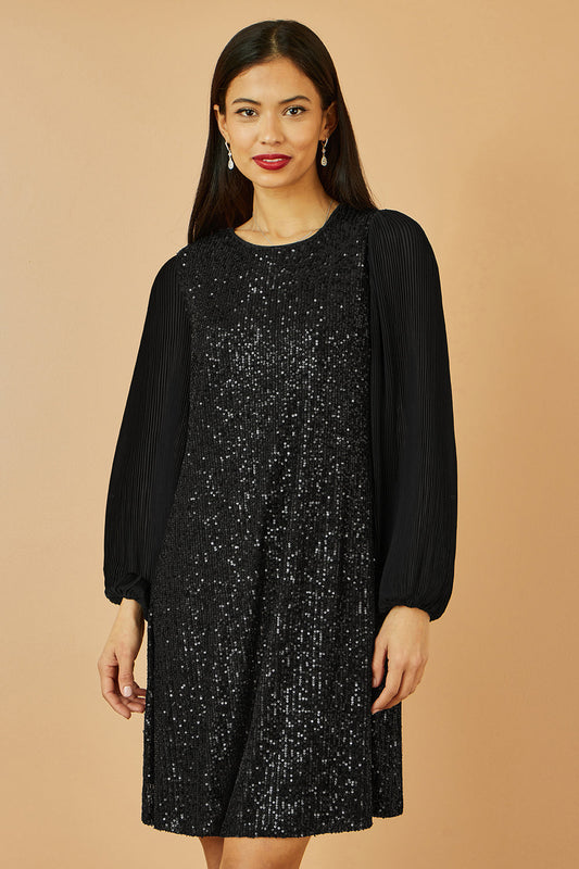 Yumi Black Velvet Sequin Tunic With Long Pleated Sleeves