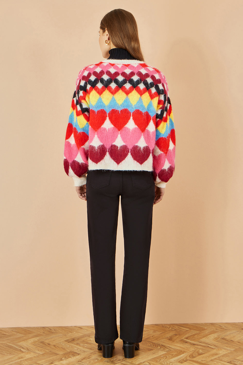 Yumi Multicolour Tie Front Heart Intarsia Cardigan