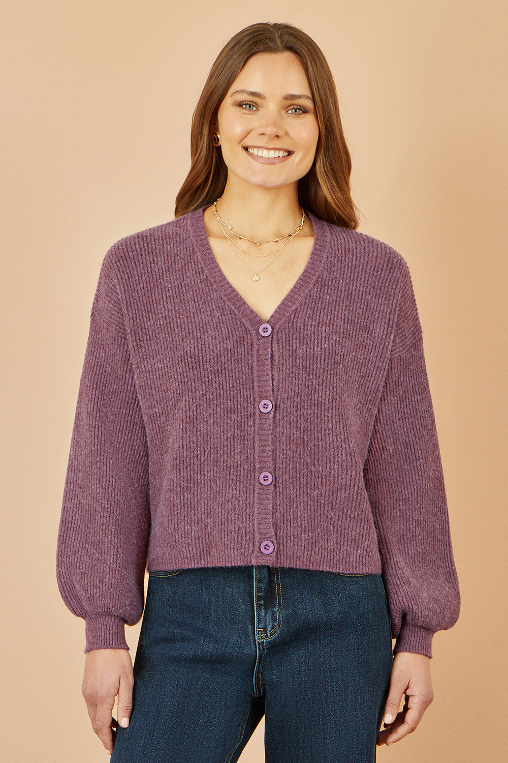 Yumi Purple Marl Knit Cardigan