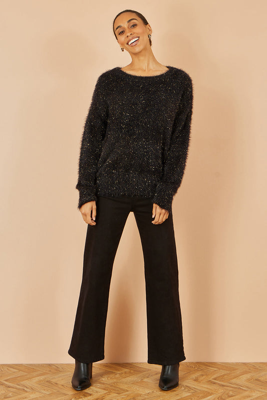 Yumi Black Metallic Fluffy Eyelash Relaxed Jumper
