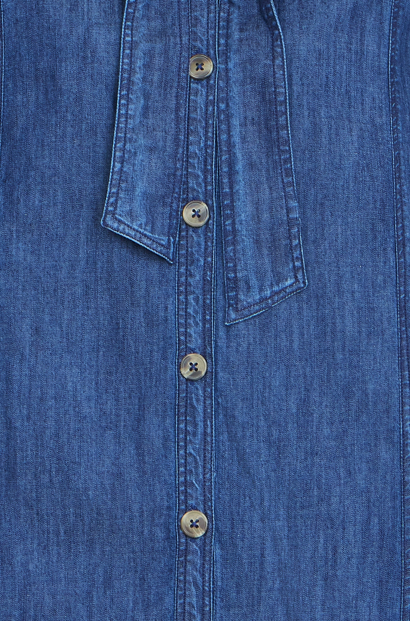 Yumi Blue Chambray Tunic With Pussy Bow Tie