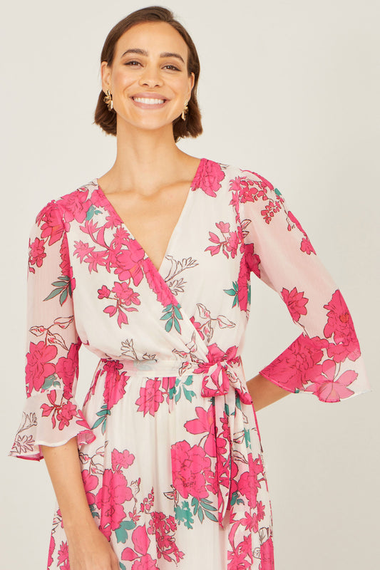 Yumi Pink Blossom Print Maxi Wrap Dress