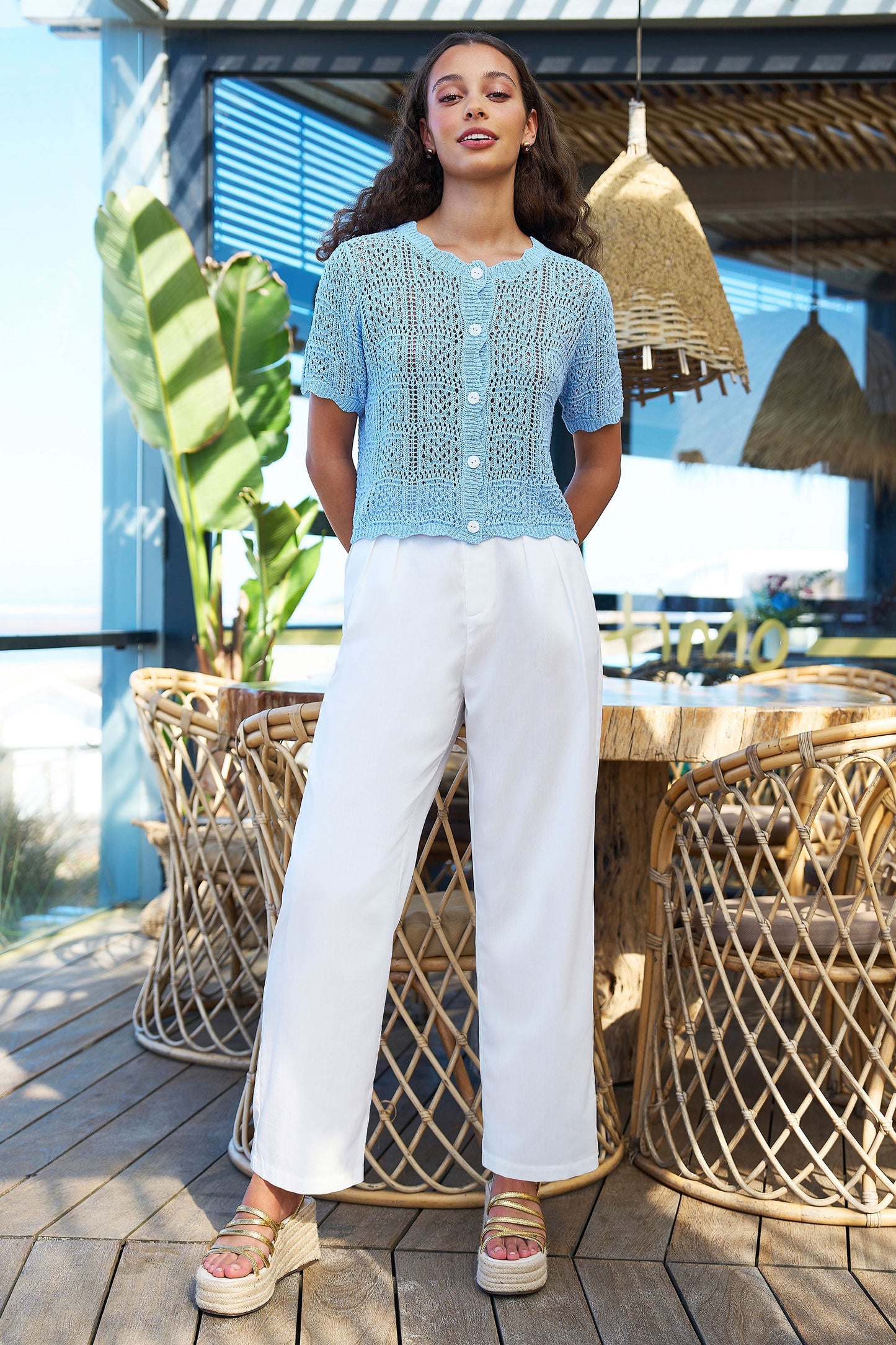 Yumi White Wide Leg Trousers