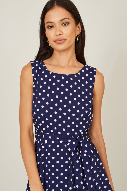 Yumi Navy Spot Tiered Midi Dress