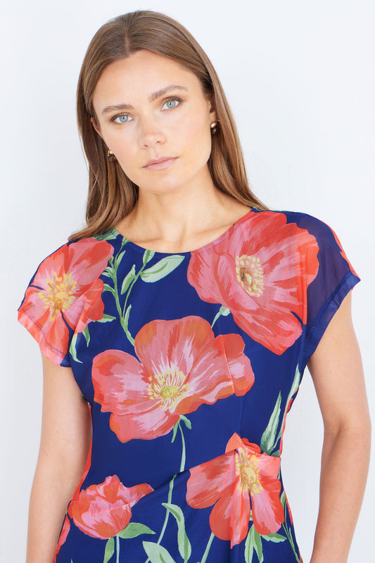 Yumi Navy Poppy Mesh Top