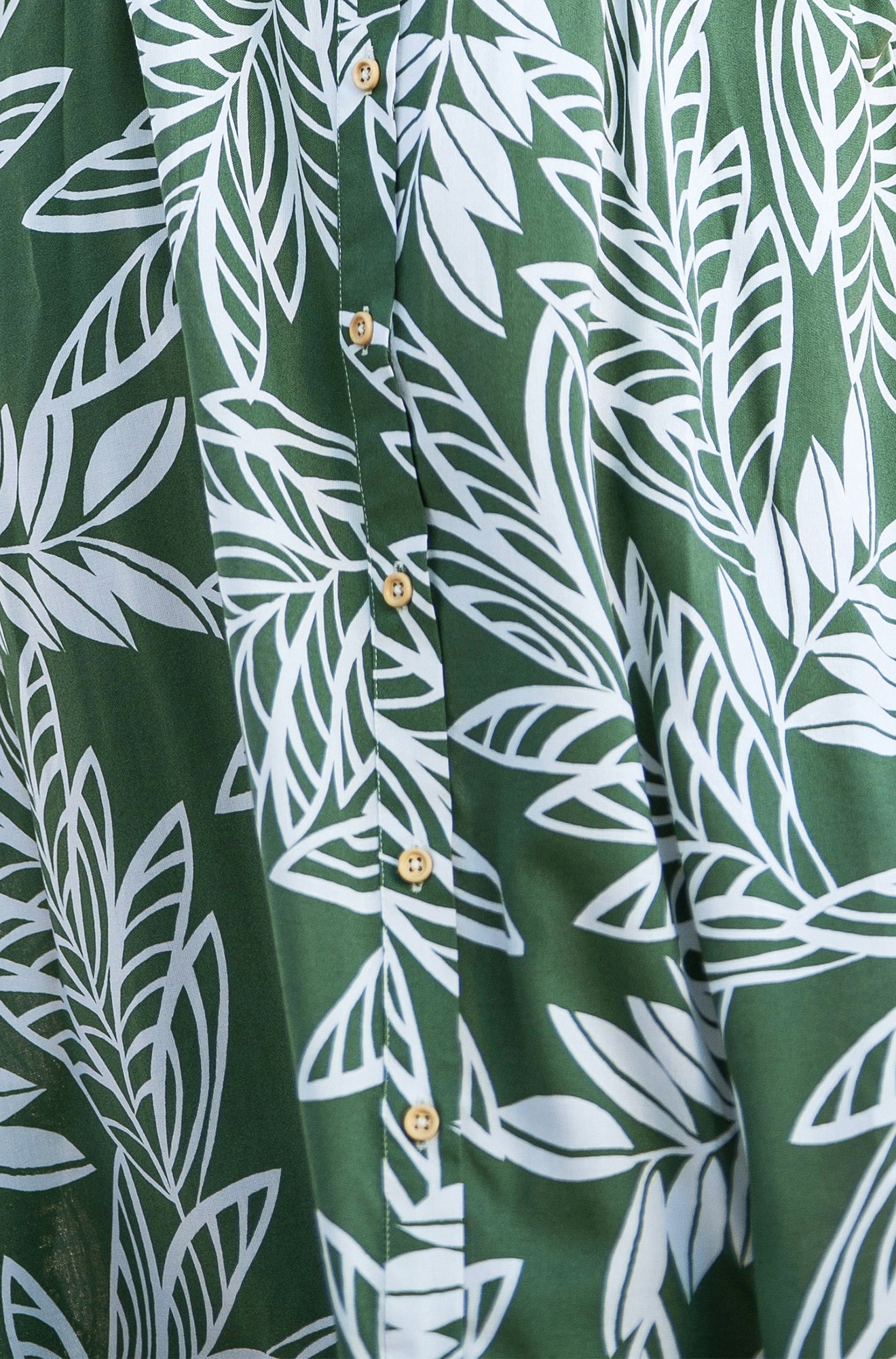 Yumi Green Leaf Print Viscose Relaxed Midi Shirt Dress