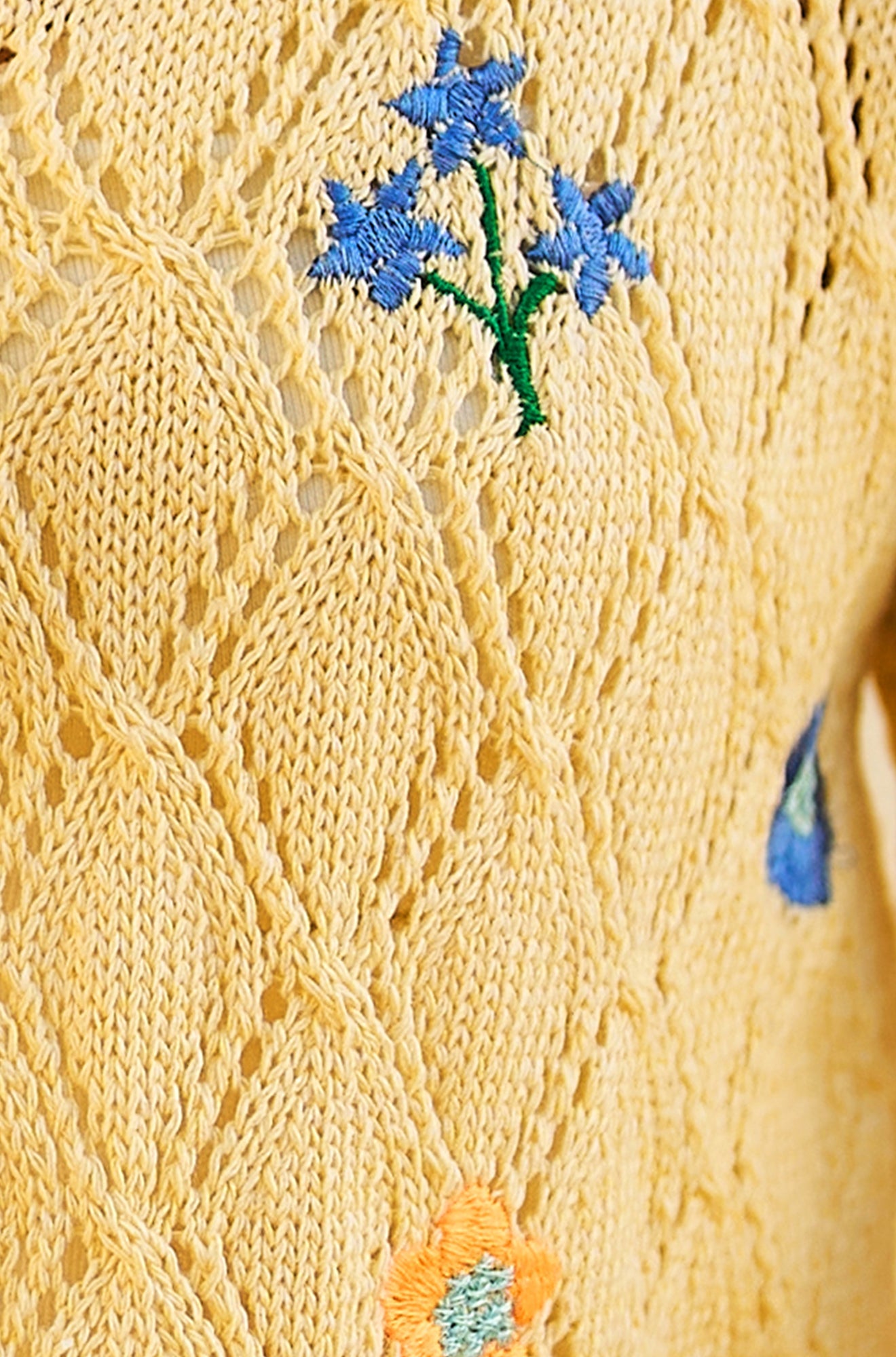 Yumi Butter Yellow Embroidered Pointelle Cardigan