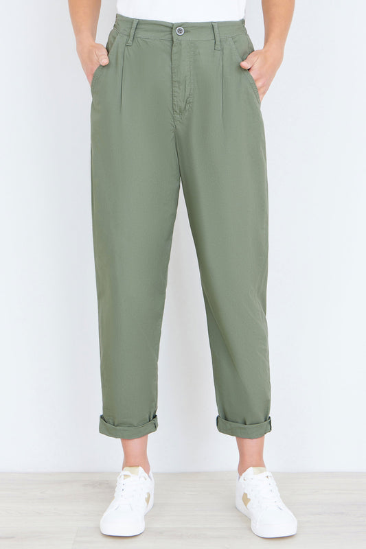 Yumi Khaki Cotton Canvas Chino Trousers