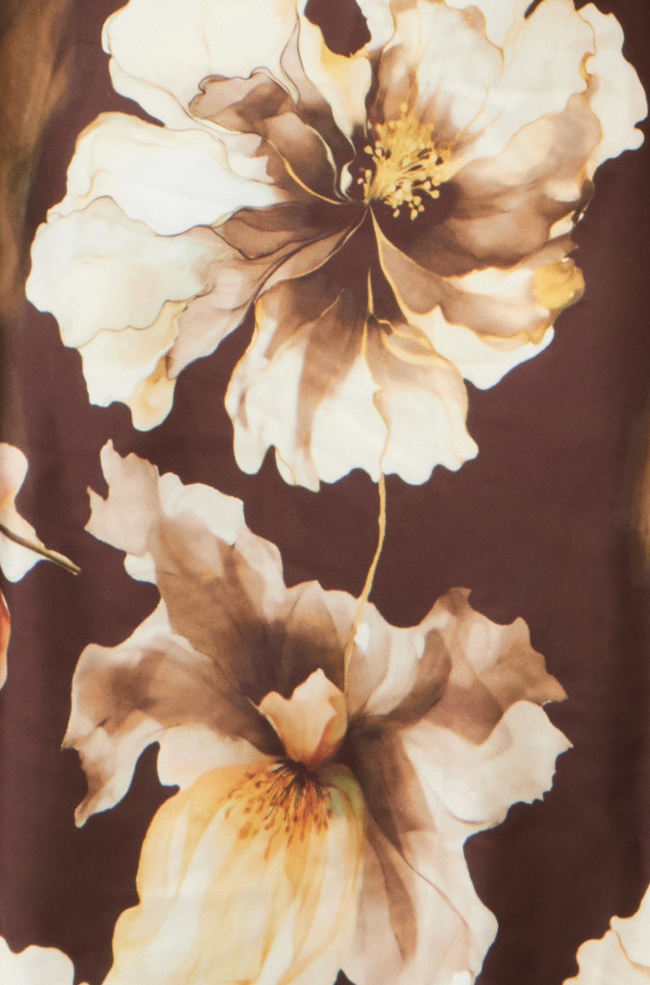 Yumi Brown Cowl Neck Satin Floral Dress