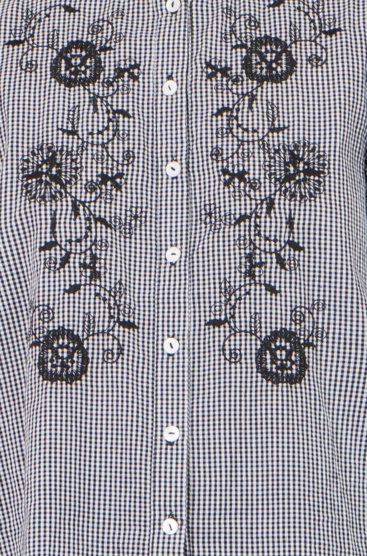 Yumi Black Cotton Gingham Embroidered Shirt