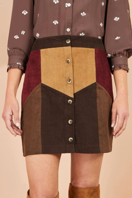 Yumi Multicolour Patchwork Cord Mini Skirt