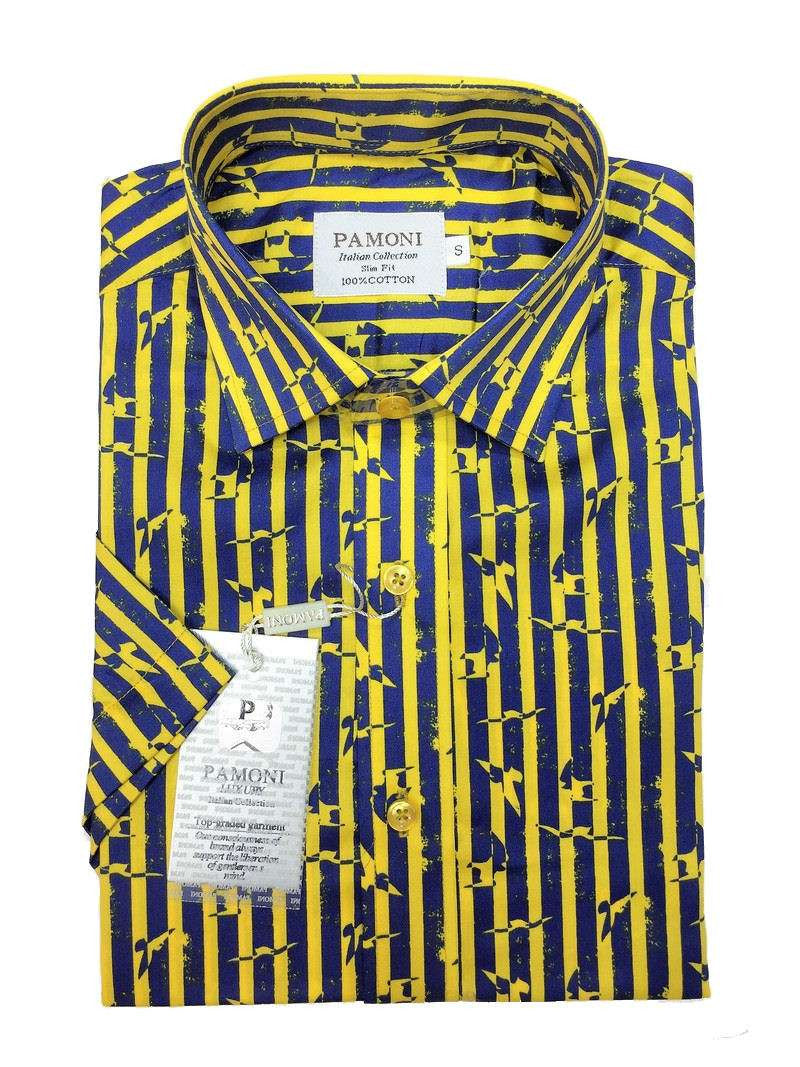 Yellow Stripe Print Design Short Sleeves Shirt