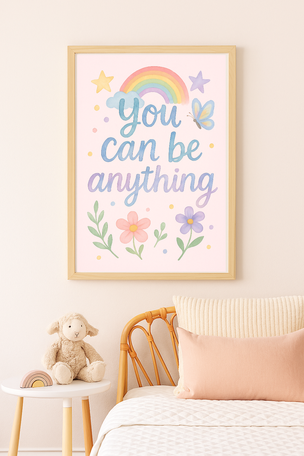 You Can Be Anything – Rainbow & Flowers Inspirational Nursery Print