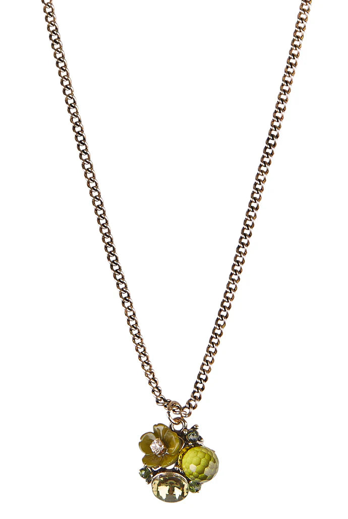 Louche Zara Green Flower Necklace Gold
