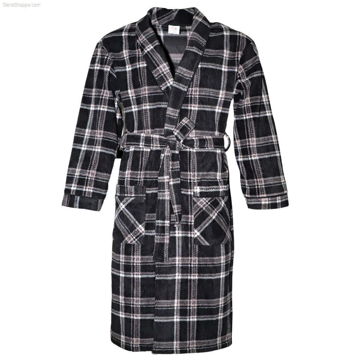 Men's Fleece Dressing Gown - Soft Warm Checkered Pattern