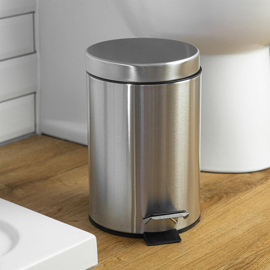 3L Round Brushed Stainless Steel Bathroom Pedal Bin