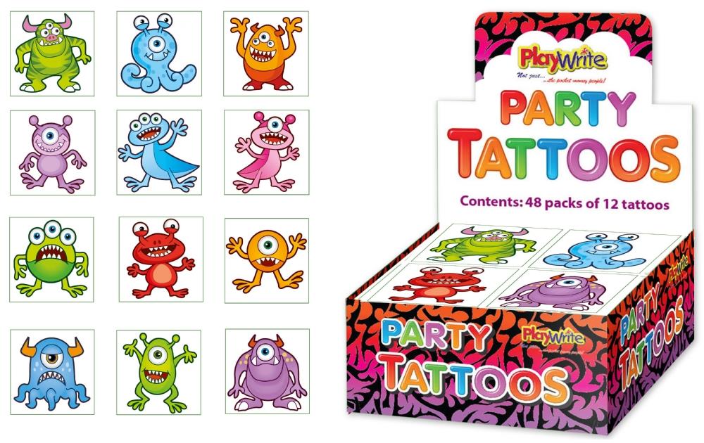 Children's Colourful Monster Themed Temporary Tattoos (Pack of 12)