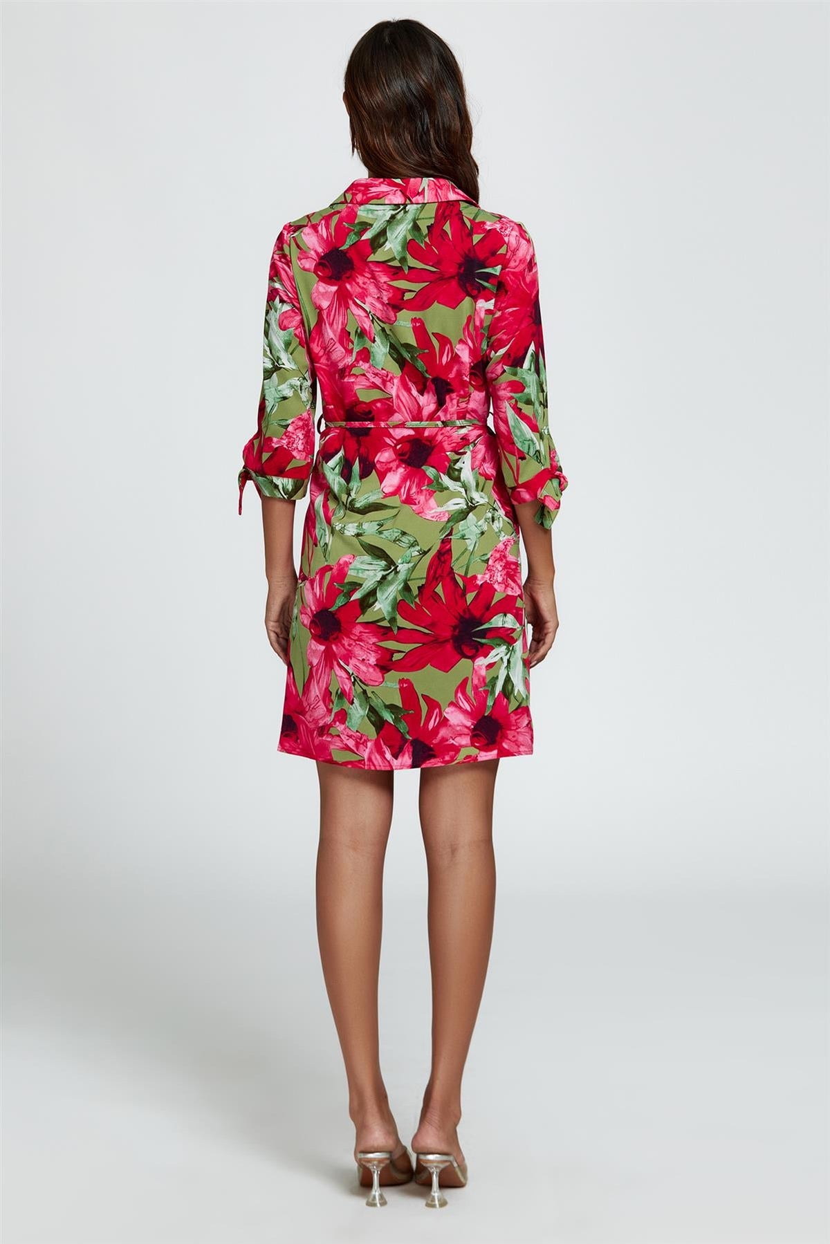 Floral Print Shirt Mini Dress In Red