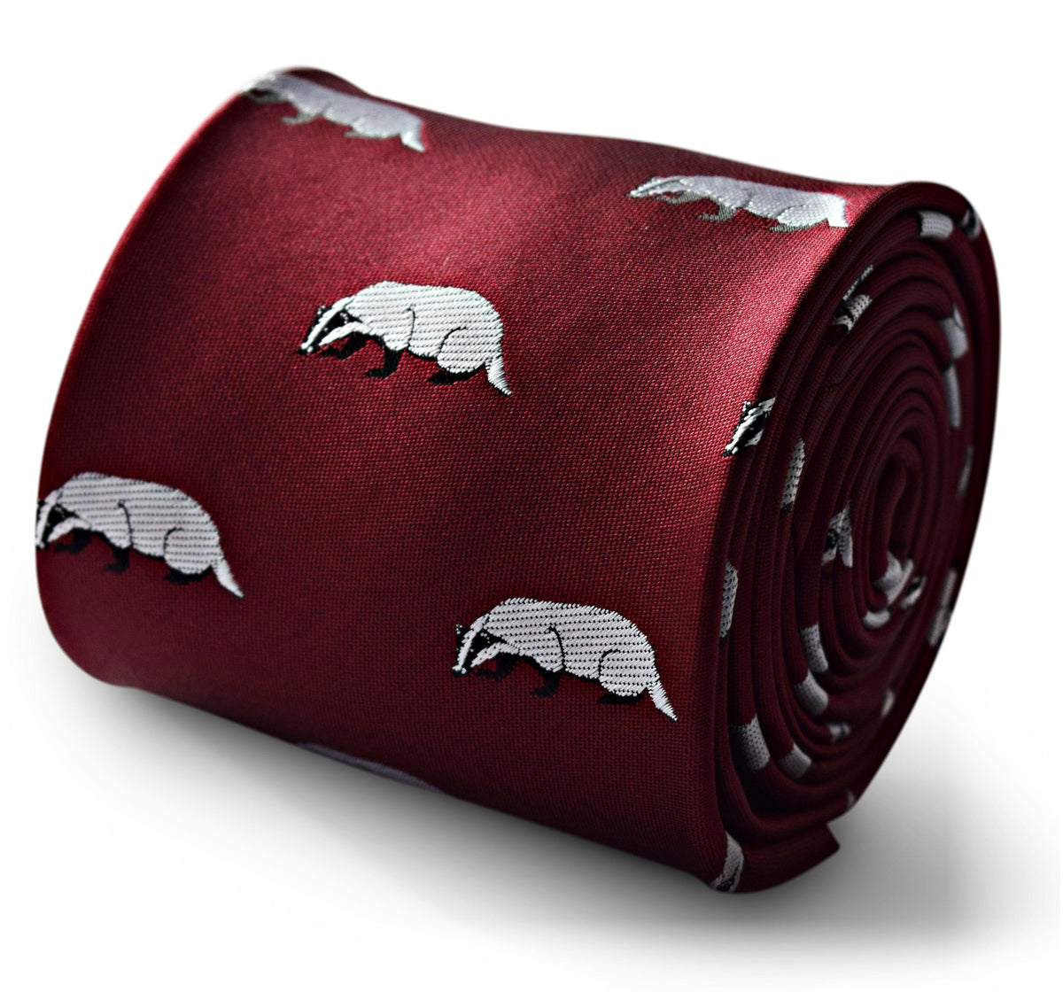 maroon tie with badger design