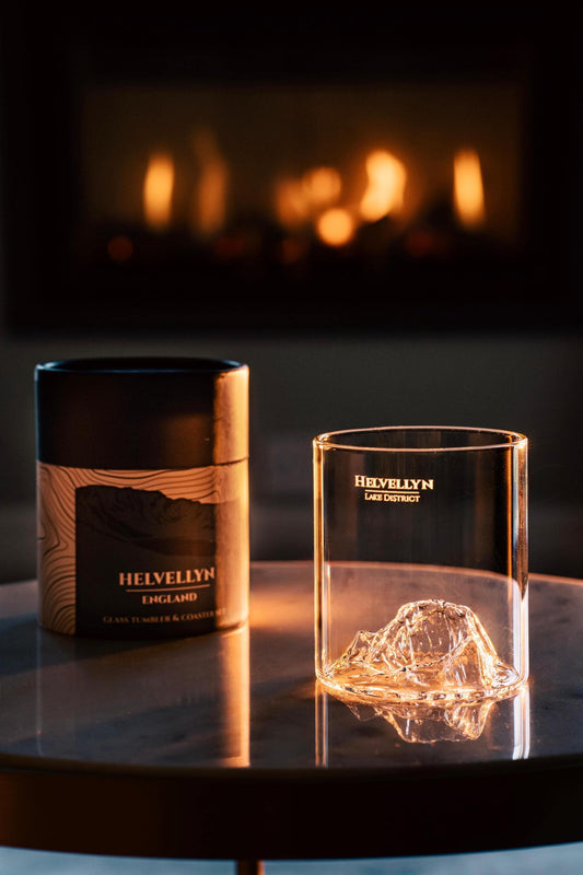 Helvellyn Glass Tumbler & Coaster Set: Lake District Mountain Gift