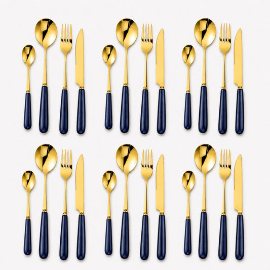 Aldermere 24-Piece Gold Cutlery Set – Midnight Navy