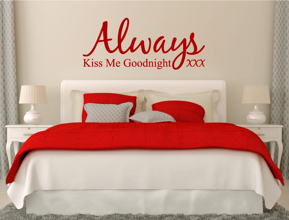 Always Kiss Me Goodnight Wall Sticker Decal – Romantic Couples Bedroom Decor