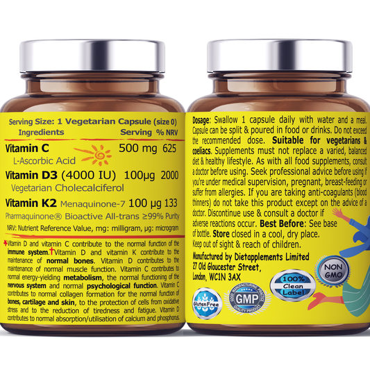 Vitamin D3, Vitamin K2 & Vitamin C for the Immune System & Bones