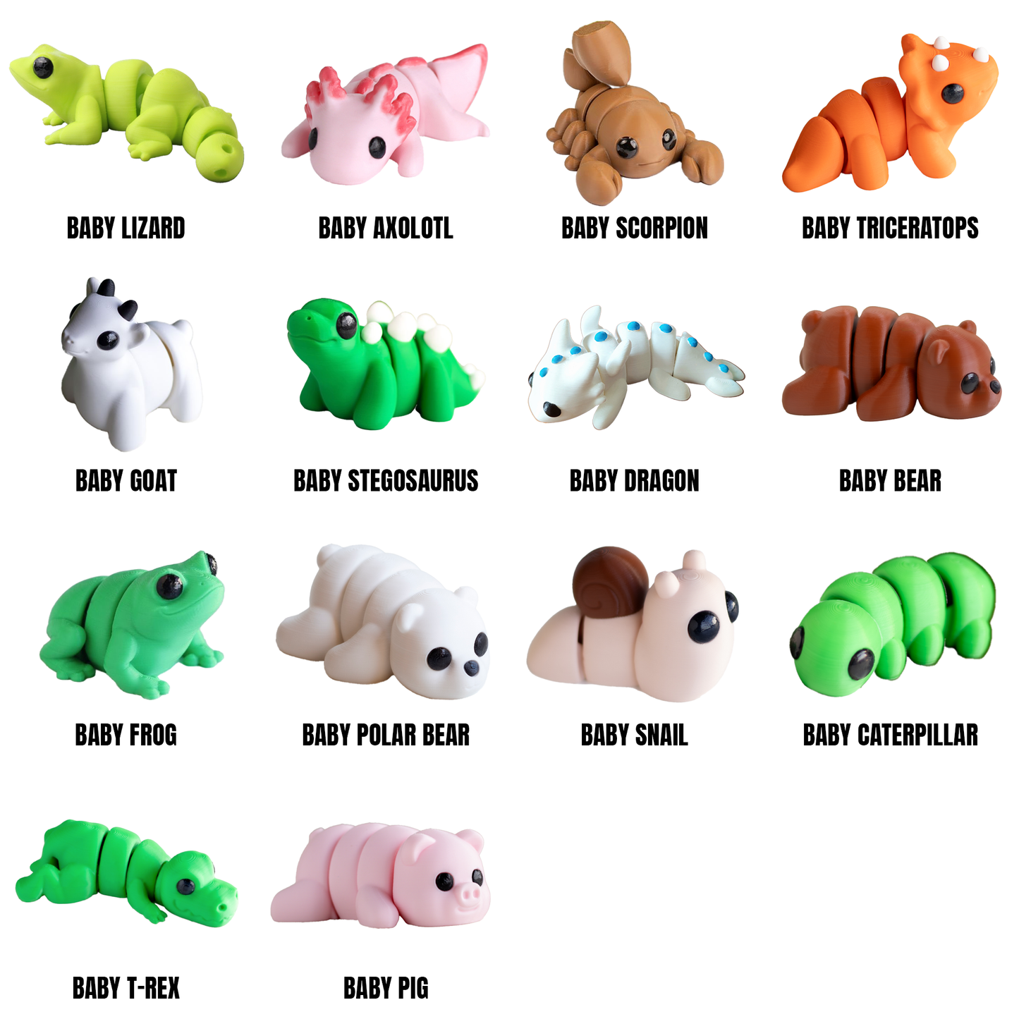 Mini Fidget Animals Vol 1 – 3D Printed Articulated Collectibles & Keyrings