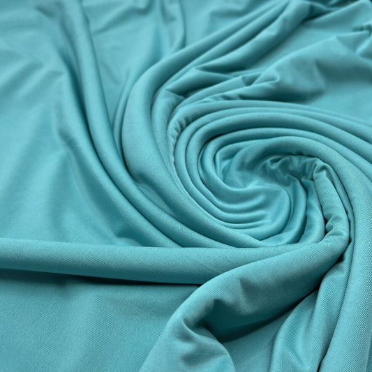 Aqua Blue Plain Shiny Soft Touch Slinky 4 Way Stretch Fabric