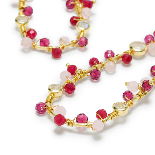 Hydra Large Teardrop Wire-Wrapped Gemstone Earrings Moonstone, Rose Quartz, Pink Jade and Pink Tourmaline