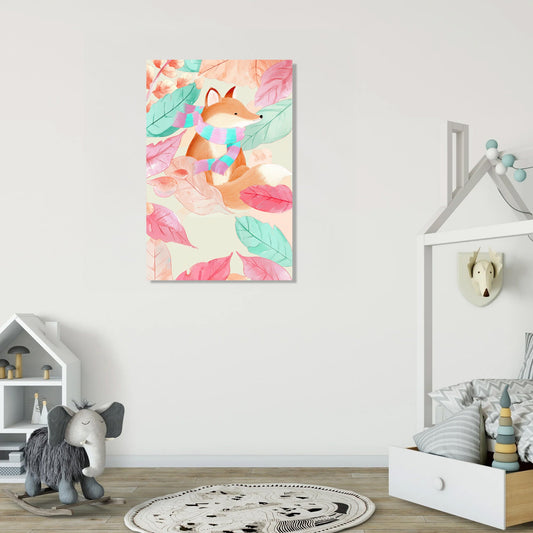 Fox and Leafy Scarf Canvas