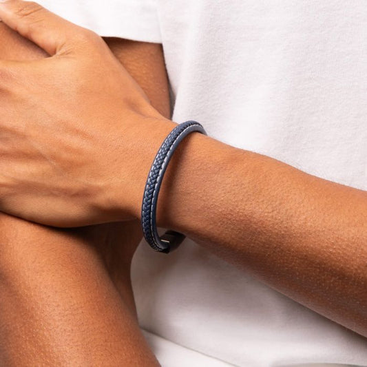 Fred Bennett Plait Detail Leather Bracelet With Brushed Finish
