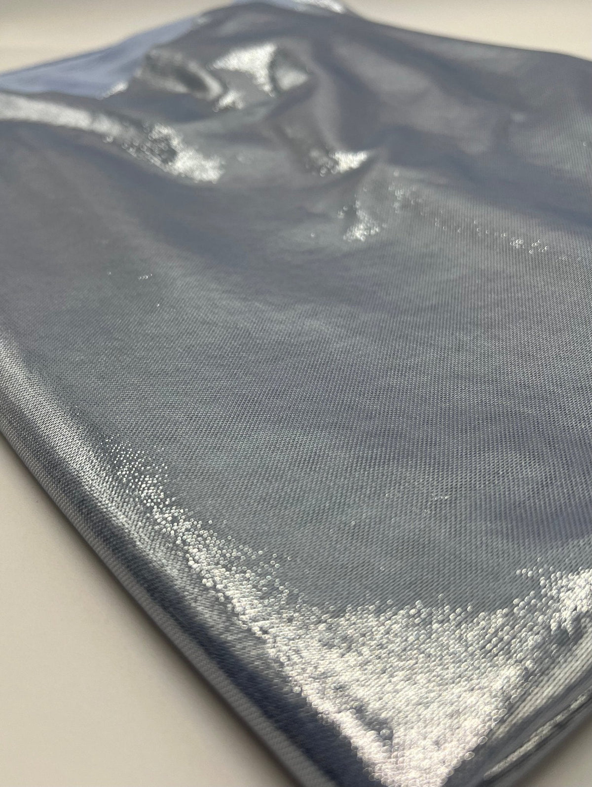 Baby Blue Silver Shiny Foil Mesh Fabric Stretch