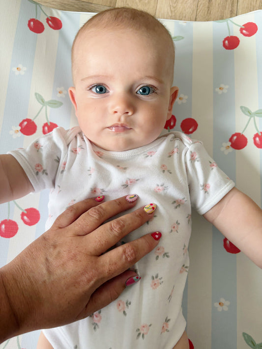 Anti-Roll Wedge Baby Changing Mat - Cherry Stripe