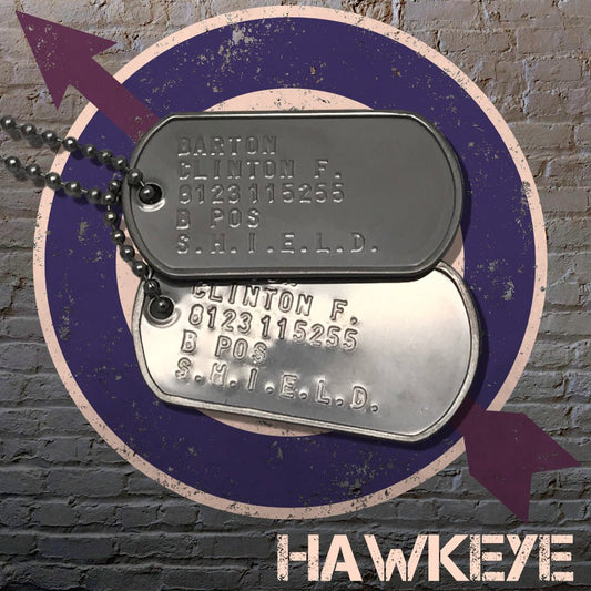 Barton Clinton 'HAWKEYE' Military Dog Tags - Costume Cosplay Prop Replica - Stainless Steel Chains Included