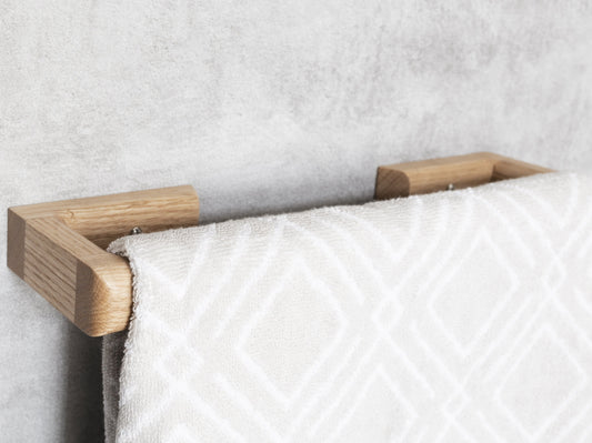 Oak Towel Rail | Wall Mounted Wooden Towel Bar | Bathroom Furniture | UK Made