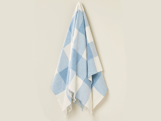 Pastel Block Check Merino Lambswool Throw - Aqua