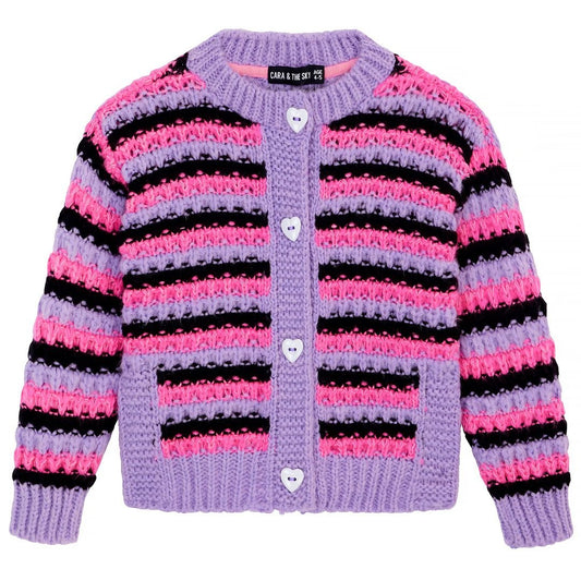 Bernice Kids Stripe Cross Stitch Cardigan - Lilac