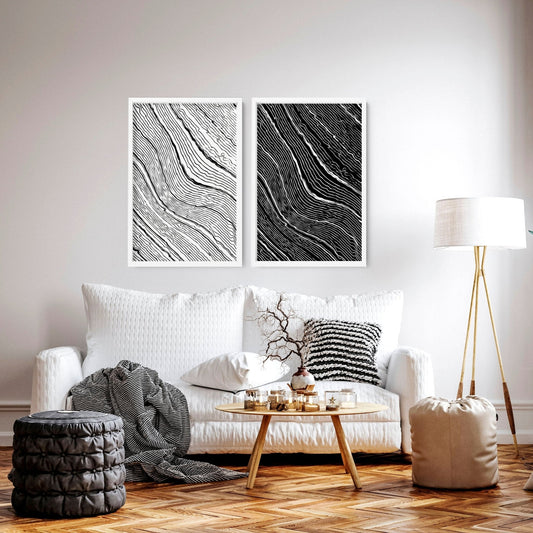 Black and white art wall | set of 2 wall art prints for living room