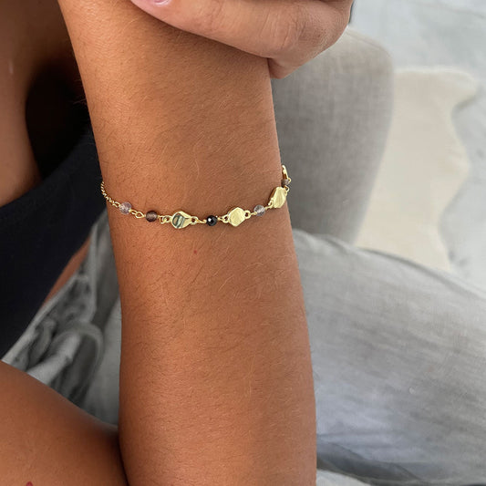 Sofia Nugget Bracelet Black Onyx, Smoky Quartz & Labradorite