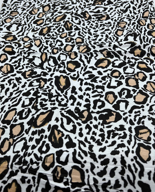 Black Beige Animal Print Viscose Elastane Fabric