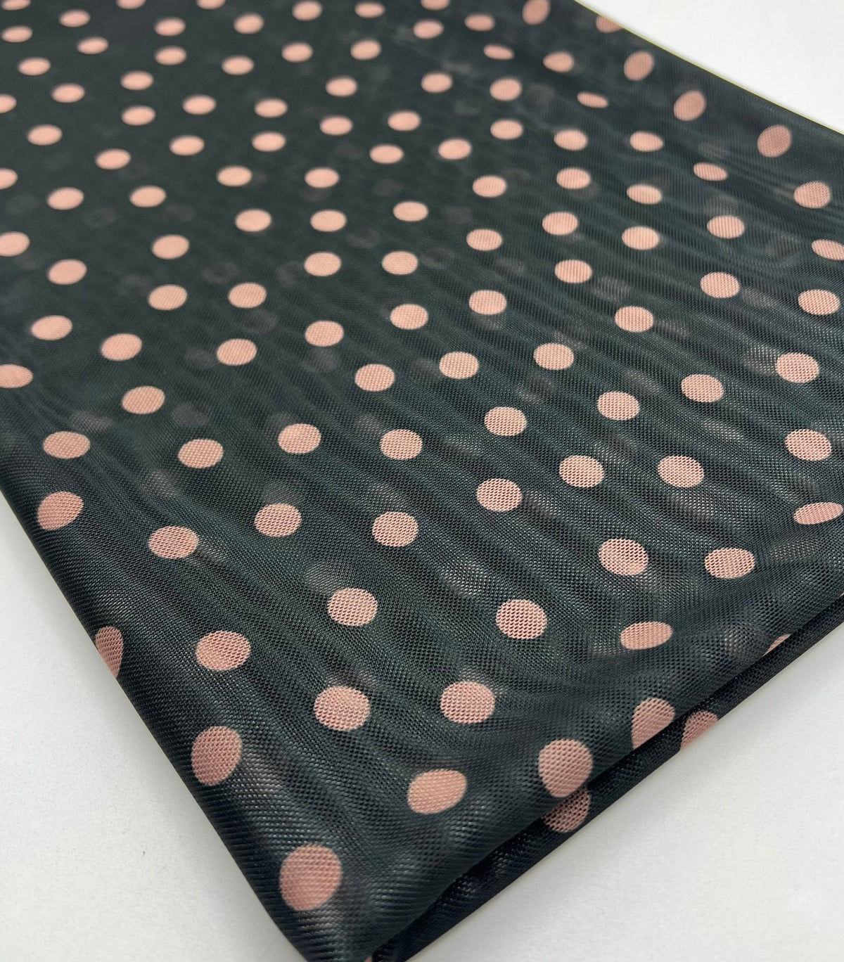 Black Beige Polka Spot Mesh Fabric Stretch