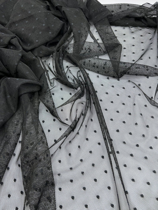Black Black Spot Mesh Fabric Stretch