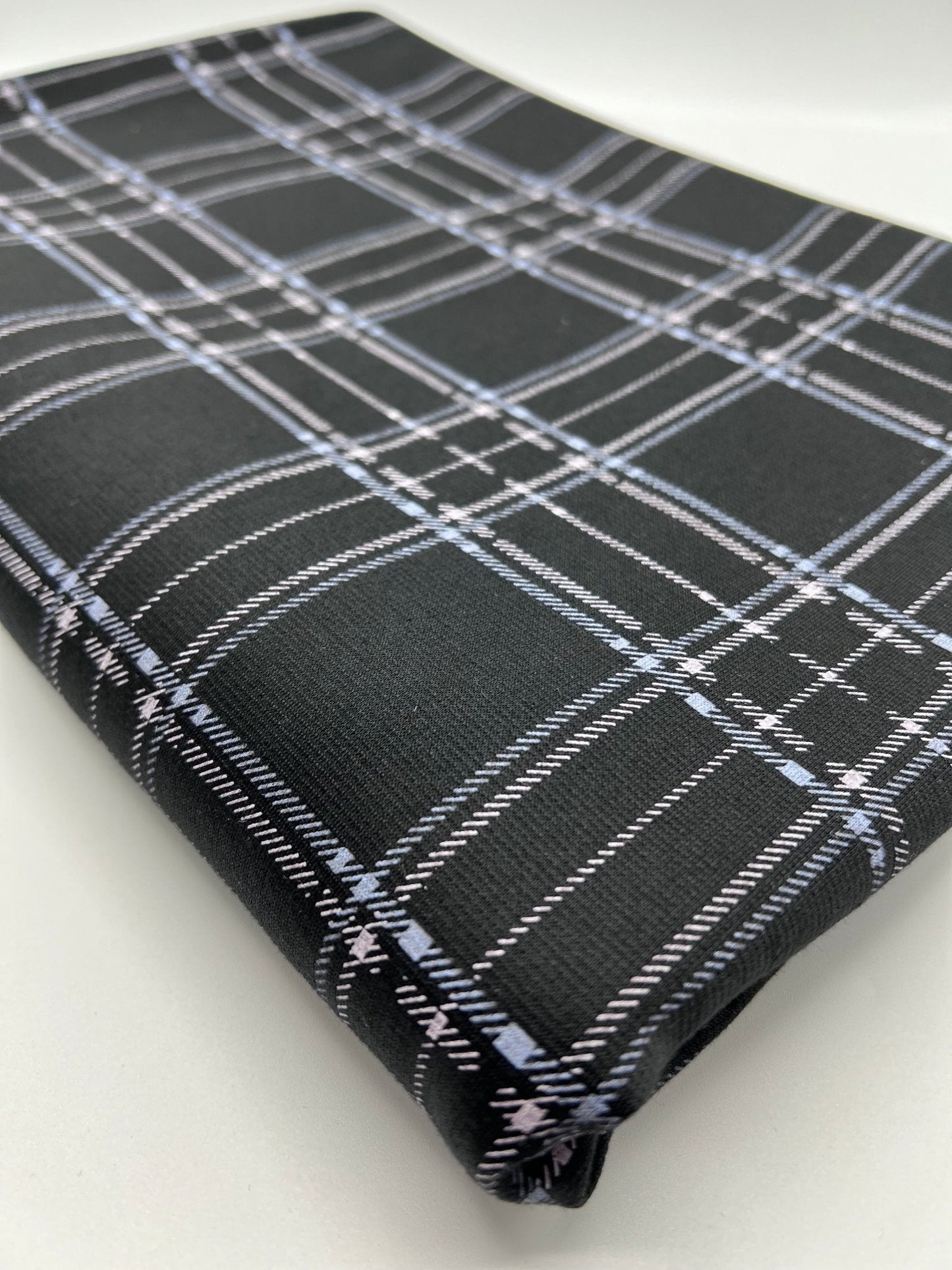 Black Blue Check Ponte Fabric
