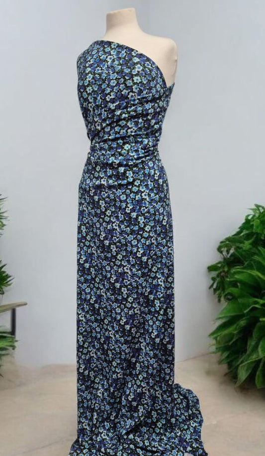 Black Blue Green Floral Tree Bark Stretch Dress Craft Fabric